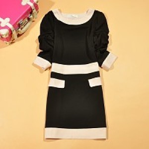 2012秋冬新款 外貿 時尚氣質 兩口袋拼色 修身連衣裙 74641_時尚品牌批發部_連衣裙_女裝_衣聯網-中國服裝批發市場新的領航者