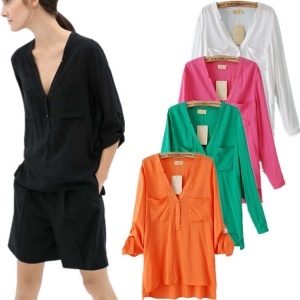 歐美工廠店純色V領女式襯衫修身棉上衣百搭襯衣小清新M - 衣聯網,中國服裝批發市場新的領航者,廣州十三行,虎門新款品牌男裝女裝批發