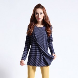 特價-獨家精品 韓國高檔女裝批發 不規則條紋 大小條紋 長袖衫_埃諾緹韓國女裝品牌館_針織衫/毛衣_女裝_衣聯網-中國服裝批發市場新的領航者